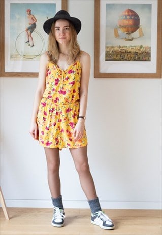 Bright yellow floral sleeveless playsuit