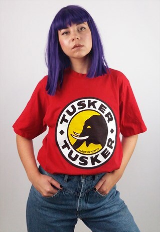 VINTAGE 90'S TUSKER BEER UNISEX T-SHIRT RED