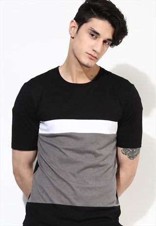 MENS CUT AND SEW T SHIRT BLACK WHITE T SHIRT ORGANIC COTTON