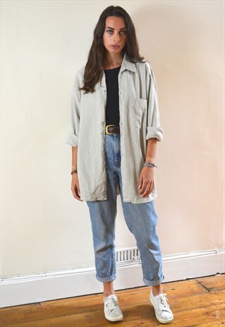 90S VINTAGE LIGHT GREY MINIMAL FLANNEL SHIRT