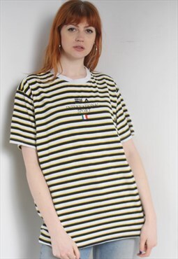 Vintage Fila Striped Embroidered Logo T-Shirt Multi