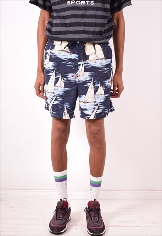NAUTICA MENS VINTAGE SHORTS LARGE NAVY BLUE 90S