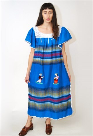 VINTAGE MEXICAN DRESS EMBROIDERED 70S LACE SOUTHWESTERN