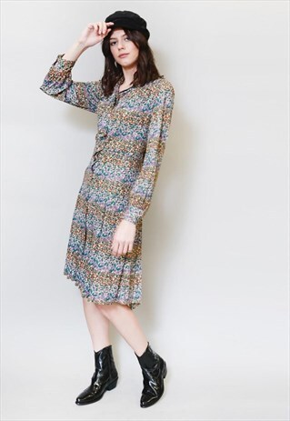 VINTAGE 1970'S GIBI ROMA FOLK FLORAL MIDI DRESS