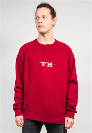 TOMMY HILFIGER VTG 90'S RED SWEATSHIRT SWEATER