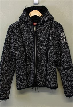 Vintage Diesel Knit Sherpa Fleece Jacket Hoodie Black White