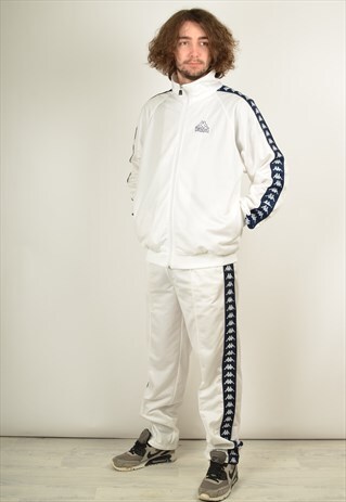 VINTAGE KAPPA 90'S FULL TRACKSUIT JACKET BOTTOMS WHITE