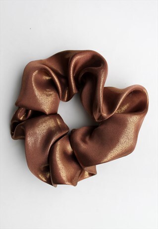 BRONZE METALLIC SATIN HAIR BAND SCRUNCHIE