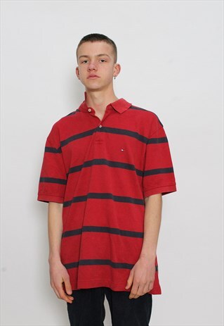 VINTAGE TOMMY HILFIGER RED SRIPED POLO SHIRT