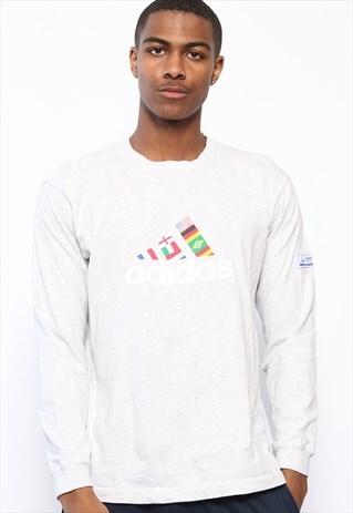 VINTAGE ADIDAS BIG LOGO FRANCE 98 LONG SLEEVE T-SHIRT GREY