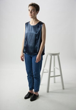 ON SALE SILKY BLUE TANK TOP / VINTAGE BOXY TOP