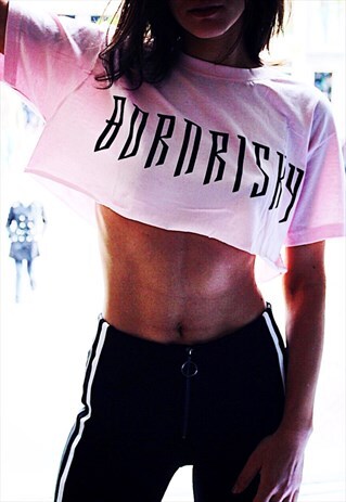 BORN RISKY APPAREL PINK W/ BLACK CROP TOP
