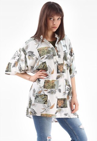 HAWAII COLLARLESS SAFARI PRINT SHIRT JUNGLE