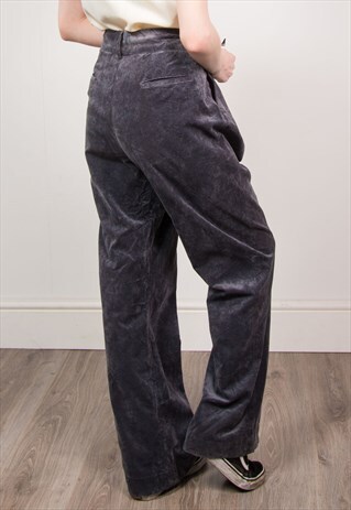 VINTAGE 70'S METALIC GERY CORD HIGH WAIST KICK FLARE TROUSER