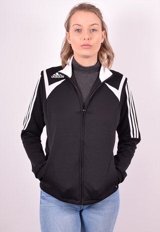 ADIDAS WOMENS VINTAGE TRACKSUIT TOP JACKET MEDIUM BLACK 90S