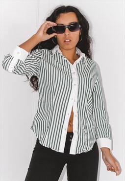 Vintage 90s Long Sleeves shirt With Green Striped Shirt
