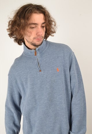 VINTAGE POLO RALPH LAUREN 1/4 ZIP SWEATSHIRT IN BLUE