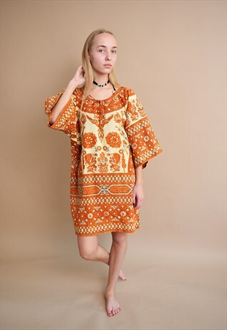 CUTE 90'S RETRO HIPPIE BOHO OVERSIZED MIDI DRESS