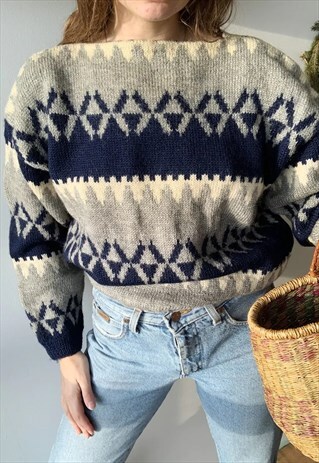 VINTAGE 70S NORDIC FAIR ISLE WOOL CHUNKY KNIT JUMPER