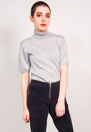 VINTAGE 90'S SILVER GLITTER ROLL NECK TOP