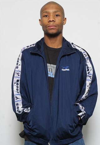 VINTAGE DIADORA LOGO TRACK TOP JACKET BLUE