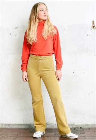 VINTAGE 80S HIGH WAISTED FLARED CORDUROY TROUSERS