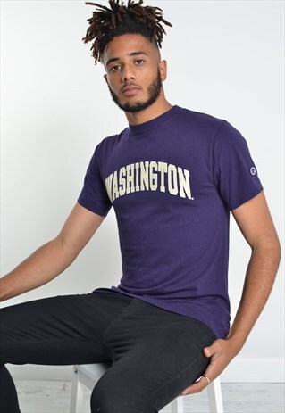 VINTAGE CHAMPION WASHINGTON GRAPHIC PRINT T-SHIRT PURPLE
