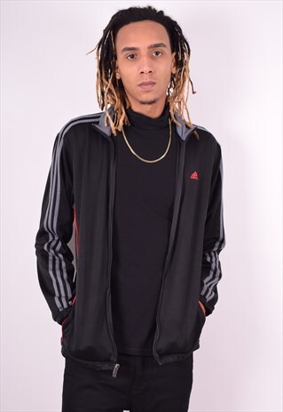 ADIDAS MENS VINTAGE TRACKSUIT TOP JACKET LARGE BLACK 90'S
