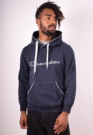 CHAMPION MENS VINTAGE HOODIE JUMPER MEDIUM BLUE 90S