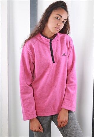 VINTAGE 90S PINK ADIDAS 1/4 ZIP FLEECE. UNISEX.