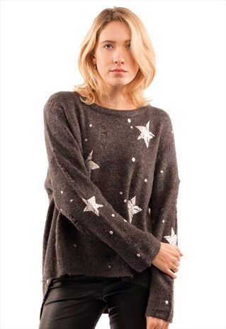 STAR PRINT STITCH WIDE SLEEVES JUMPER