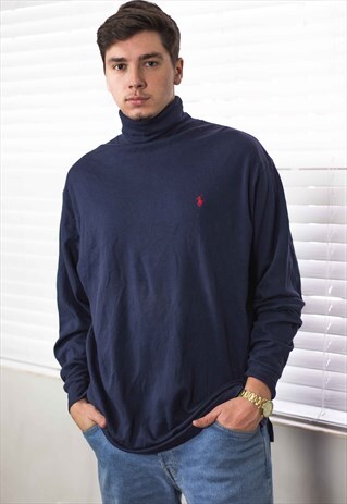 VINTAGE POLO RALPH LAUREN ROLL NECK JUMPER LOGO 90S XL 12.5