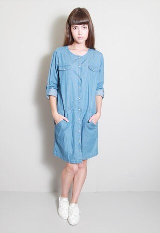 VINTAGE 1990'S MEDIUM BLUE CHAMBRAY MINI DRESS