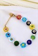 PAINTED MULTICOLOUR FLOWER AND PEARL BRACELET 90S Y2K