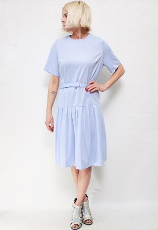 VINTAGE 60'S BEAUTIFUL CUTE PASTEL BLUE MIDI DRESS WITH BELT