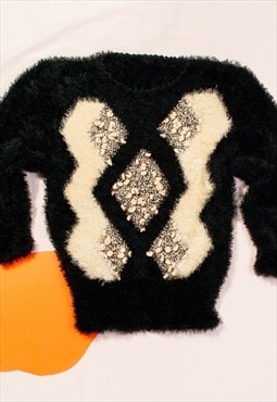 Vintage Jumper 90s Furry Fluffy Knitted Ugly Chunky Sweater