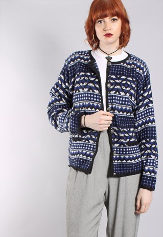 VINTAGE 80S GEOMETRIC PATTERNED CARDIGAN