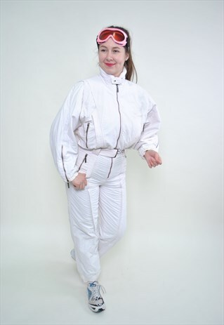 ONE PIECE SKI SUIT, RETRO WHITE SNOWSUIT MEDIUM SIZE VINTAGE