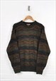 Vintage Knitted Jumper 80s Pattern Green Small