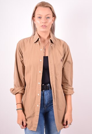 POLO RALPH LAUREN WOMENS VINTAGE SHIRT SMALL BROWN 90S