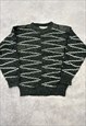 VINTAGE KNITTED JUMPER PATTERNED WITH LEATHER PATCHES KNIT 