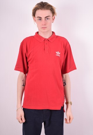 ADIDAS MENS VINTAGE POLO SHIRT LARGE RED 90'S