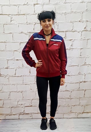 VINTAGE ADIDAS 90'S MAROON TRACKSUIT JACKET/TOP/SPORTSWEAR