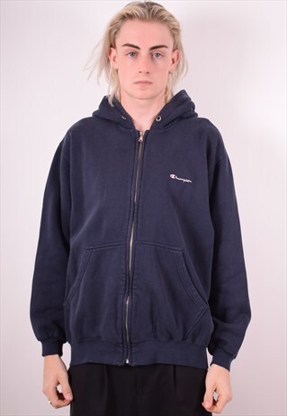 CHAMPION MENS VINTAGE HOODIE JACKET LARGE BLUE 90S