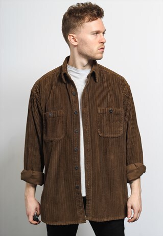 VINTAGE CORDUROY CORD SHIRT BROWN