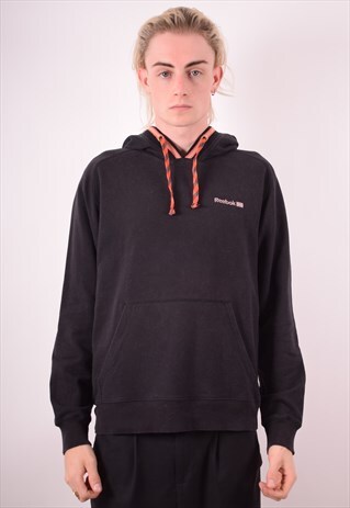 REEBOK MENS VINTAGE HOODIE JUMPER SMALL BLACK 90S