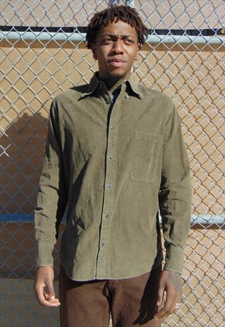 90S MINIMALIST ITALIAN MADE BROWN CORDUROY SHIRT MEDIUM