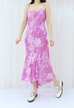 Y2K Vintage Pink Floral Cowl Dress (Size M)