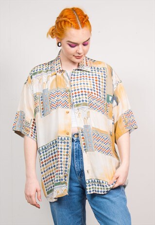 VINTAGE 90'S MULTICOLOUR DIAMOND PATTERN OVERSIZED SHIRT