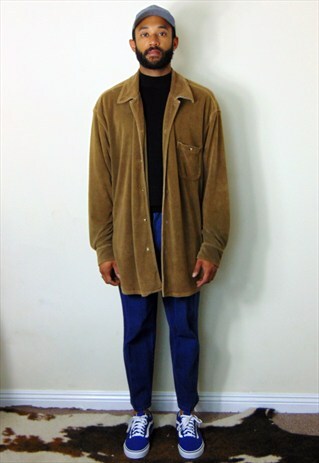 90S MINIMALIST LUXURY WELL WORN BROWN VELOUR SHIRT JACKET